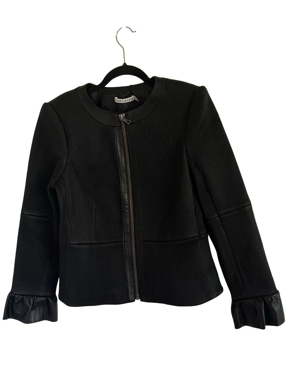 ALICE + OLIVIA Jonie Leather Jacket w/ Ruffled Cuffs NWT XL